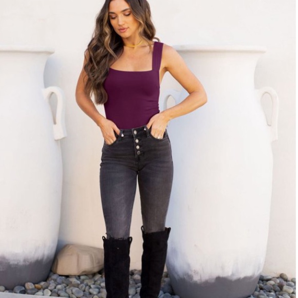(B51) REORIA Women Tank Bodysuit‎ Square Neck Sleeveless, Size Purple-M, NWT